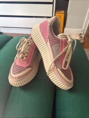 Pink Woven Platform Lace-Up Women's Sneakers